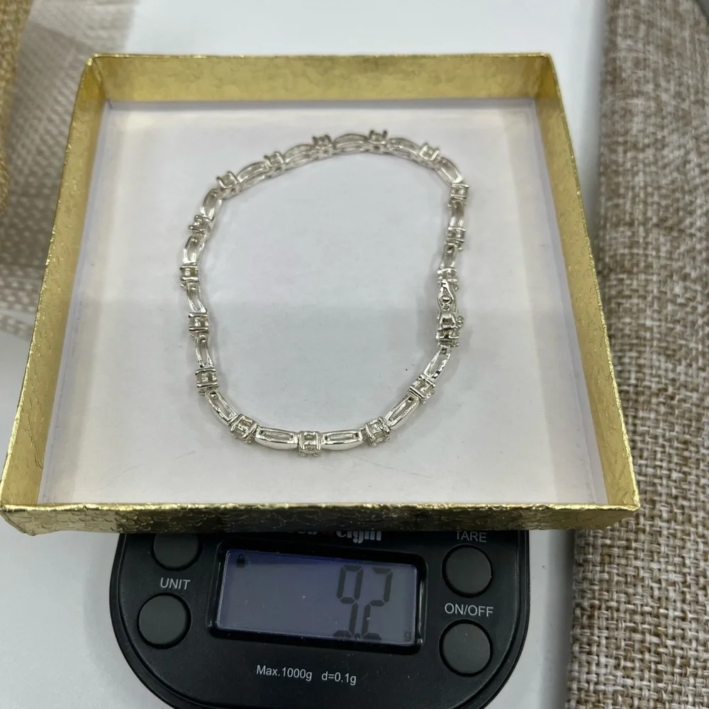 Vintage 7" Sterling Silver Marquise & Round Accent Bracelet - Picture 16 of 16